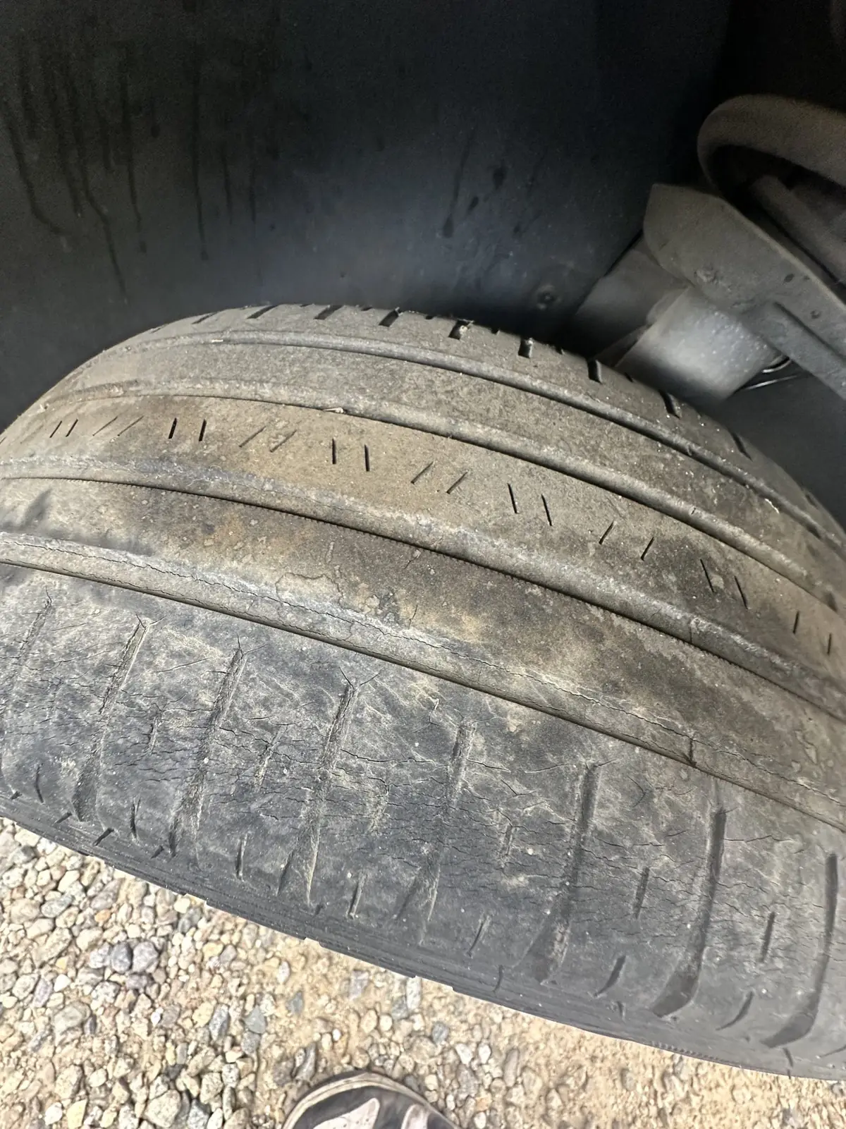 Tread worn down to the wear bars.