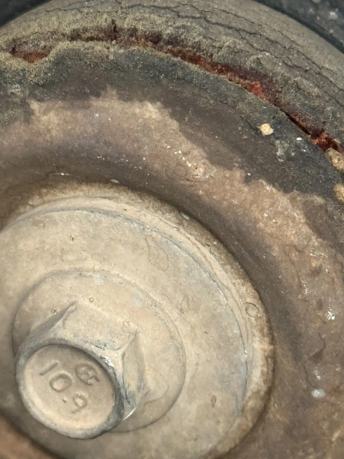 A rust ridge worn into a brake drum.