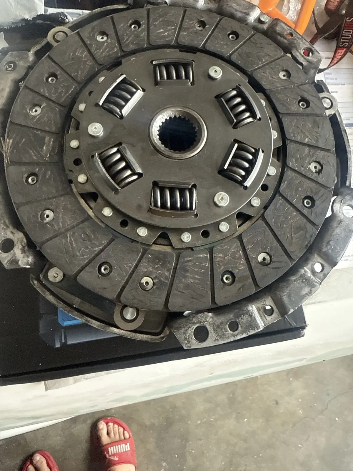 Clutch disc and pressure plate once they are out.