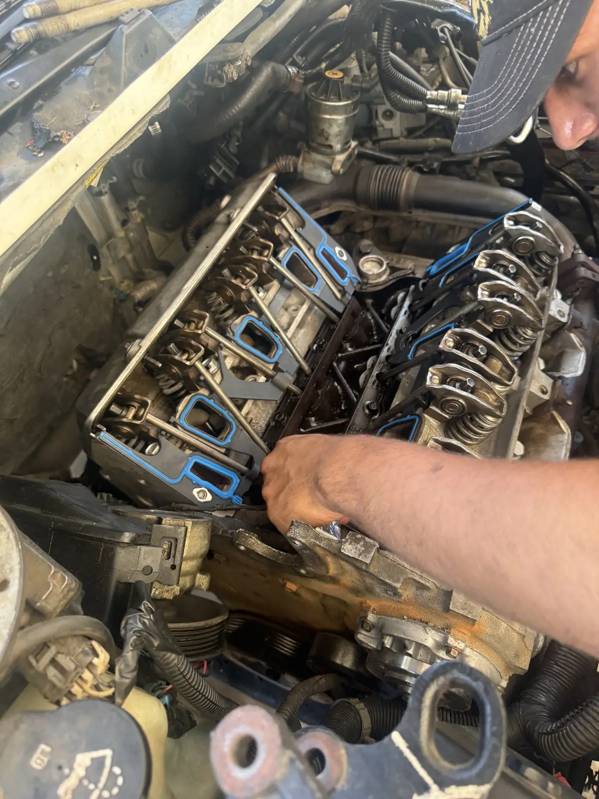 Valvetrain exposed during an overheat teardown.