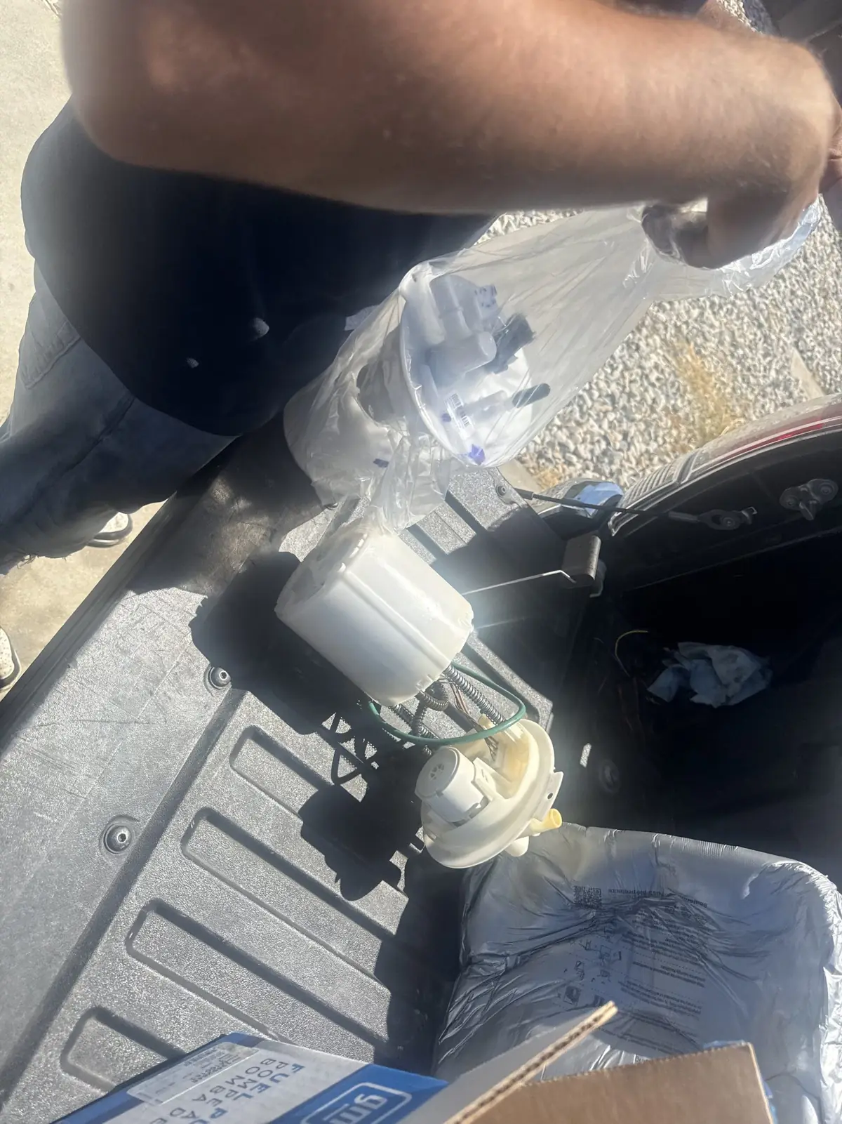New fuel pump out of the bag on the tailgate.